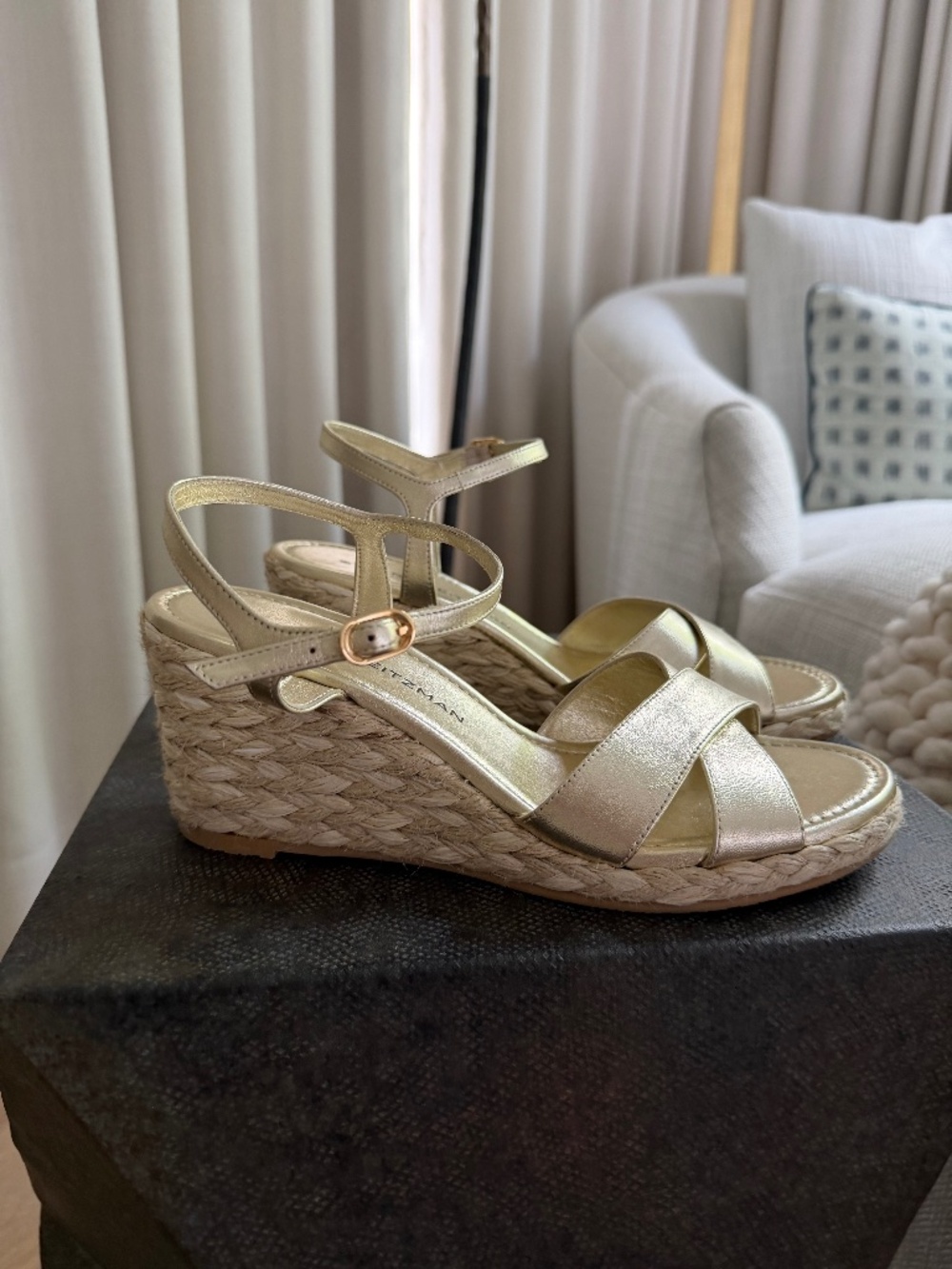 Stuart Weitzman Dayna Leather Espadrille Sandals Metallic